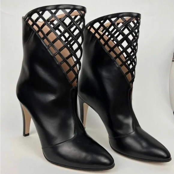 Black Gucci 2021 leather caged heeled damir lattice boots - Picture 3 of 7